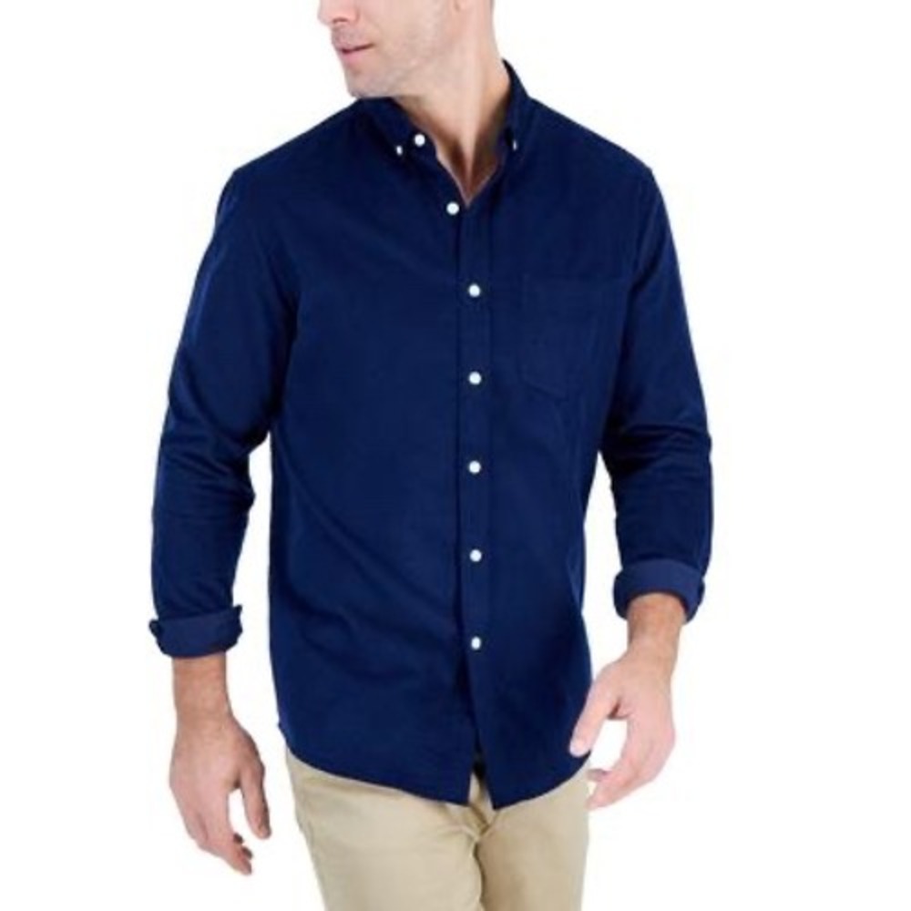 Club‎ Room Men's Regular-Fit Stretch Corduroy Shirt - Navy Blue - Size XL